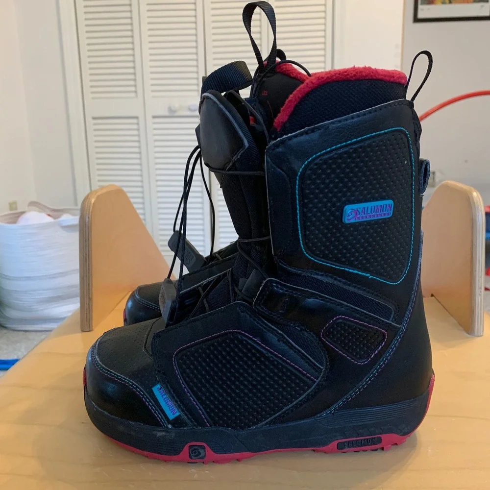 Salomon Pearl Womens Snowboard Boots US‎ Sz 5 Black Sure Lock Auto Fit Contagrip